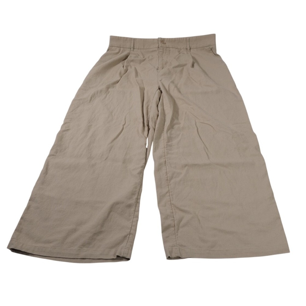 Willit Pants Women XXL Khaki Wide Leg Linen Cotton Blend Casual Pleated Pockets